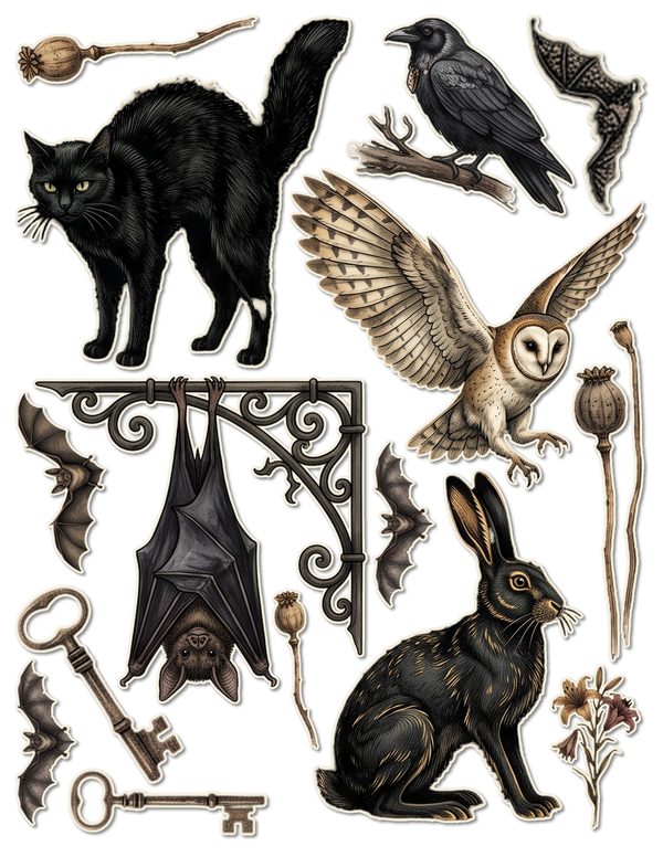 Ephemera Kit: 83 Printable Cards, Tags and Word Strips - Gothic Bestiary - Commercial Use — image 35