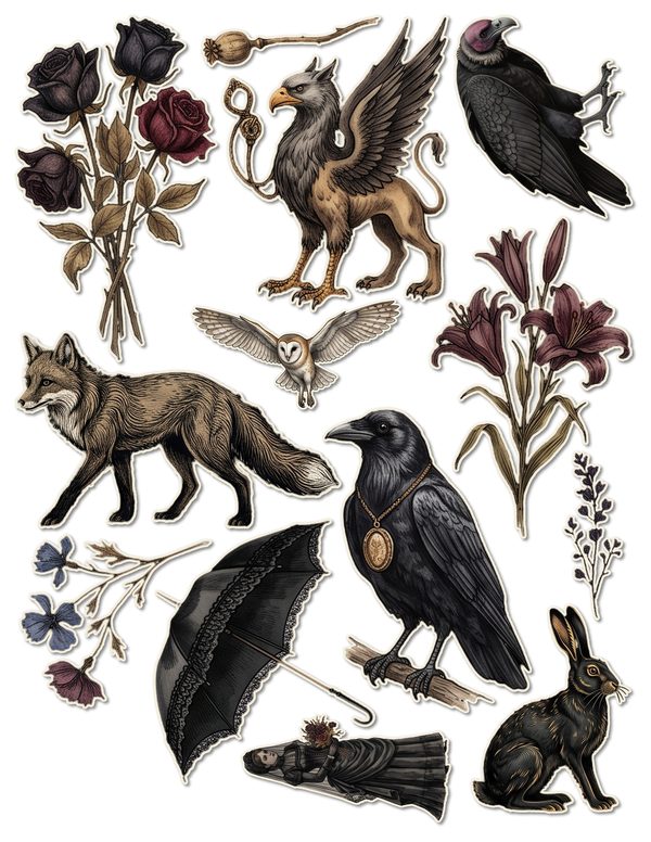 Ephemera Kit: 83 Printable Cards, Tags and Word Strips - Gothic Bestiary - Commercial Use — image 41