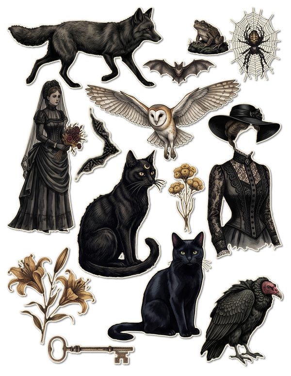 Ephemera Kit: 83 Printable Cards, Tags and Word Strips - Gothic Bestiary - Commercial Use — image 42