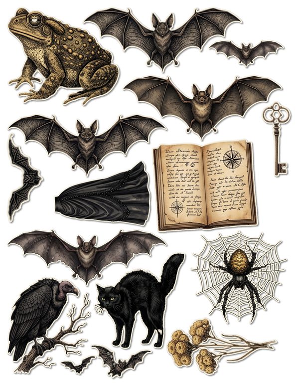Ephemera Kit: 83 Printable Cards, Tags and Word Strips - Gothic Bestiary - Commercial Use — image 44