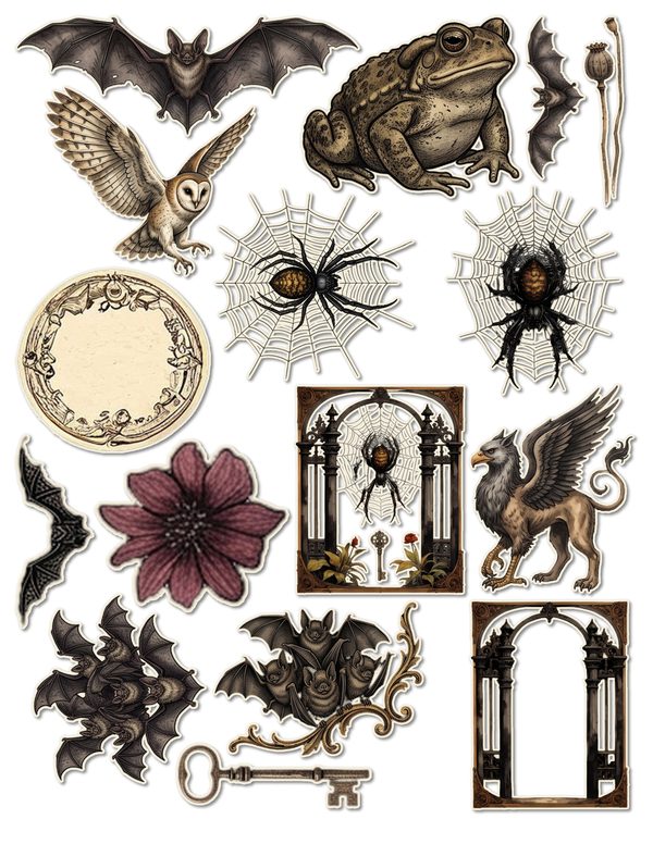 Ephemera Kit: 83 Printable Cards, Tags and Word Strips - Gothic Bestiary - Commercial Use — image 45