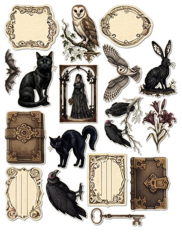 Ephemera Kit: 83 Printable Cards, Tags and Word Strips - Gothic Bestiary - Commercial Use — image 46
