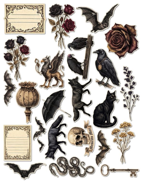 Ephemera Kit: 83 Printable Cards, Tags and Word Strips - Gothic Bestiary - Commercial Use — image 47