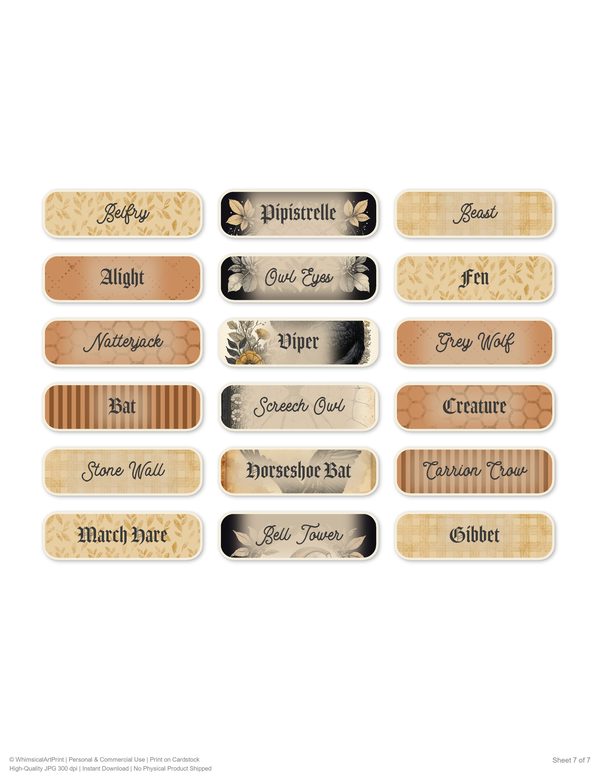 Ephemera Kit: 83 Printable Cards, Tags and Word Strips - Gothic Bestiary - Commercial Use — image 66