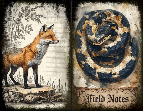 Junk Journal Spreads: 75 Open Book Planner Pages - Gothic Bestiary - Commercial Use — image 1