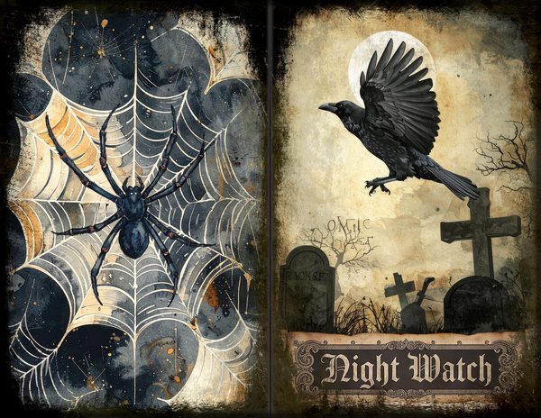 Junk Journal Spreads: 75 Open Book Planner Pages - Gothic Bestiary - Commercial Use — image 2