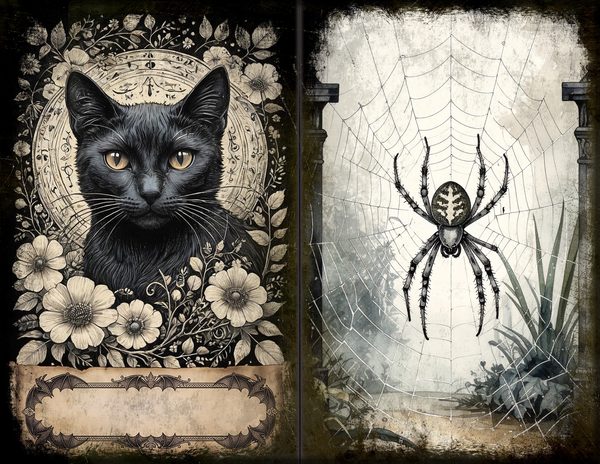 Junk Journal Spreads: 75 Open Book Planner Pages - Gothic Bestiary - Commercial Use — image 4