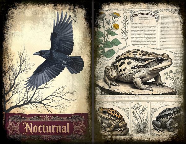 Junk Journal Spreads: 75 Open Book Planner Pages - Gothic Bestiary - Commercial Use — image 5