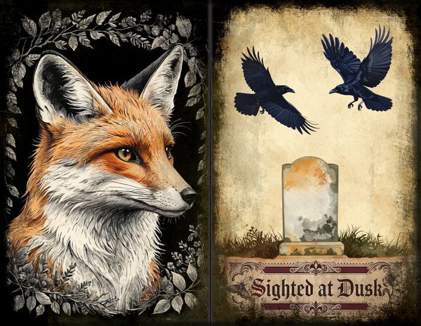 Junk Journal Spreads: 75 Open Book Planner Pages - Gothic Bestiary - Commercial Use — image 6