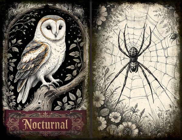 Junk Journal Spreads: 75 Open Book Planner Pages - Gothic Bestiary - Commercial Use — image 7