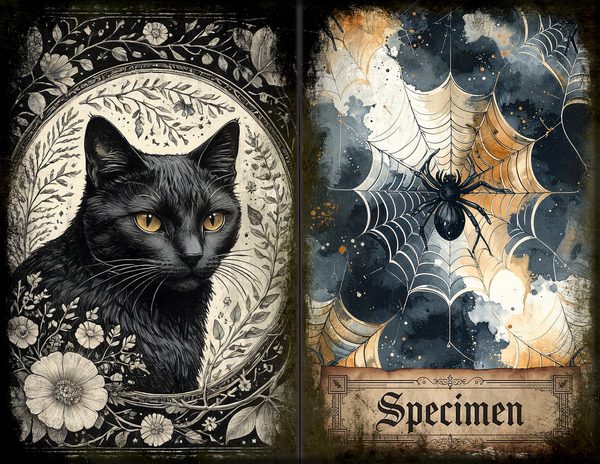 Junk Journal Spreads: 75 Open Book Planner Pages - Gothic Bestiary - Commercial Use — image 8