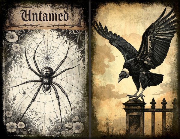 Junk Journal Spreads: 75 Open Book Planner Pages - Gothic Bestiary - Commercial Use — image 11