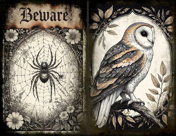 Junk Journal Spreads: 75 Open Book Planner Pages - Gothic Bestiary - Commercial Use — image 12