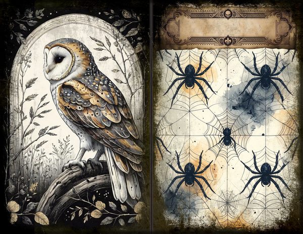 Junk Journal Spreads: 75 Open Book Planner Pages - Gothic Bestiary - Commercial Use — image 14