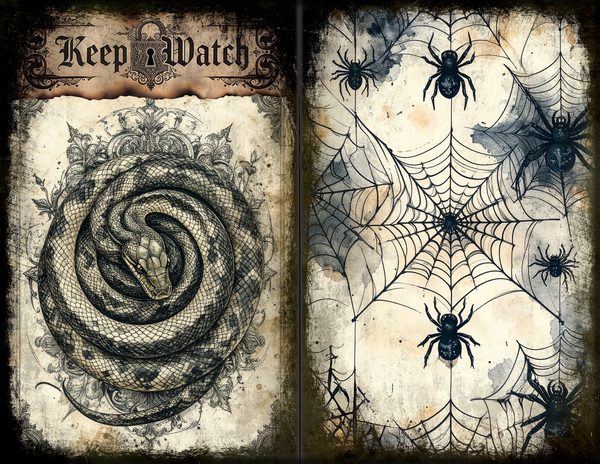 Junk Journal Spreads: 75 Open Book Planner Pages - Gothic Bestiary - Commercial Use — image 16