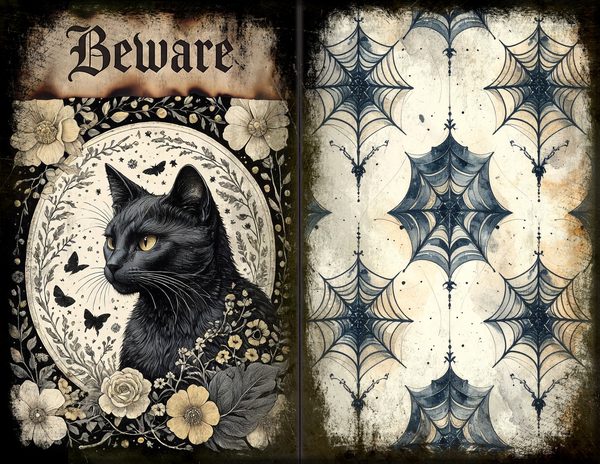 Junk Journal Spreads: 75 Open Book Planner Pages - Gothic Bestiary - Commercial Use — image 17