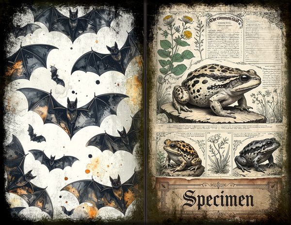 Junk Journal Spreads: 75 Open Book Planner Pages - Gothic Bestiary - Commercial Use — image 22