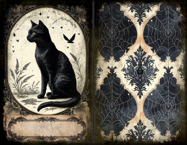 Junk Journal Spreads: 75 Open Book Planner Pages - Gothic Bestiary - Commercial Use — image 23