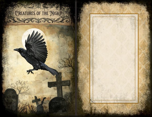 Junk Journal Spreads: 75 Open Book Planner Pages - Gothic Bestiary - Commercial Use — image 26