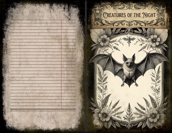 Junk Journal Spreads: 75 Open Book Planner Pages - Gothic Bestiary - Commercial Use — image 44