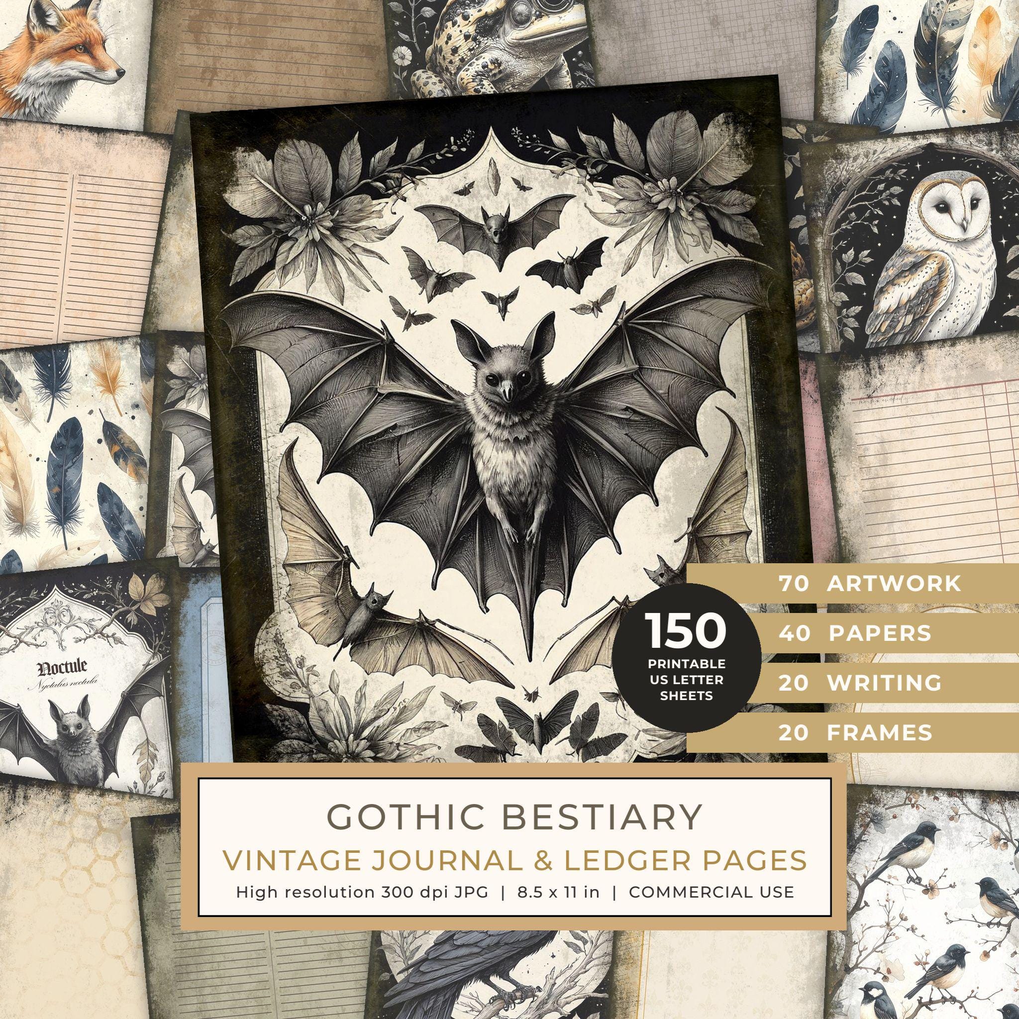 Junk Journal Pages: 150 Printable Sheets - Gothic Bestiary - Commercial Use