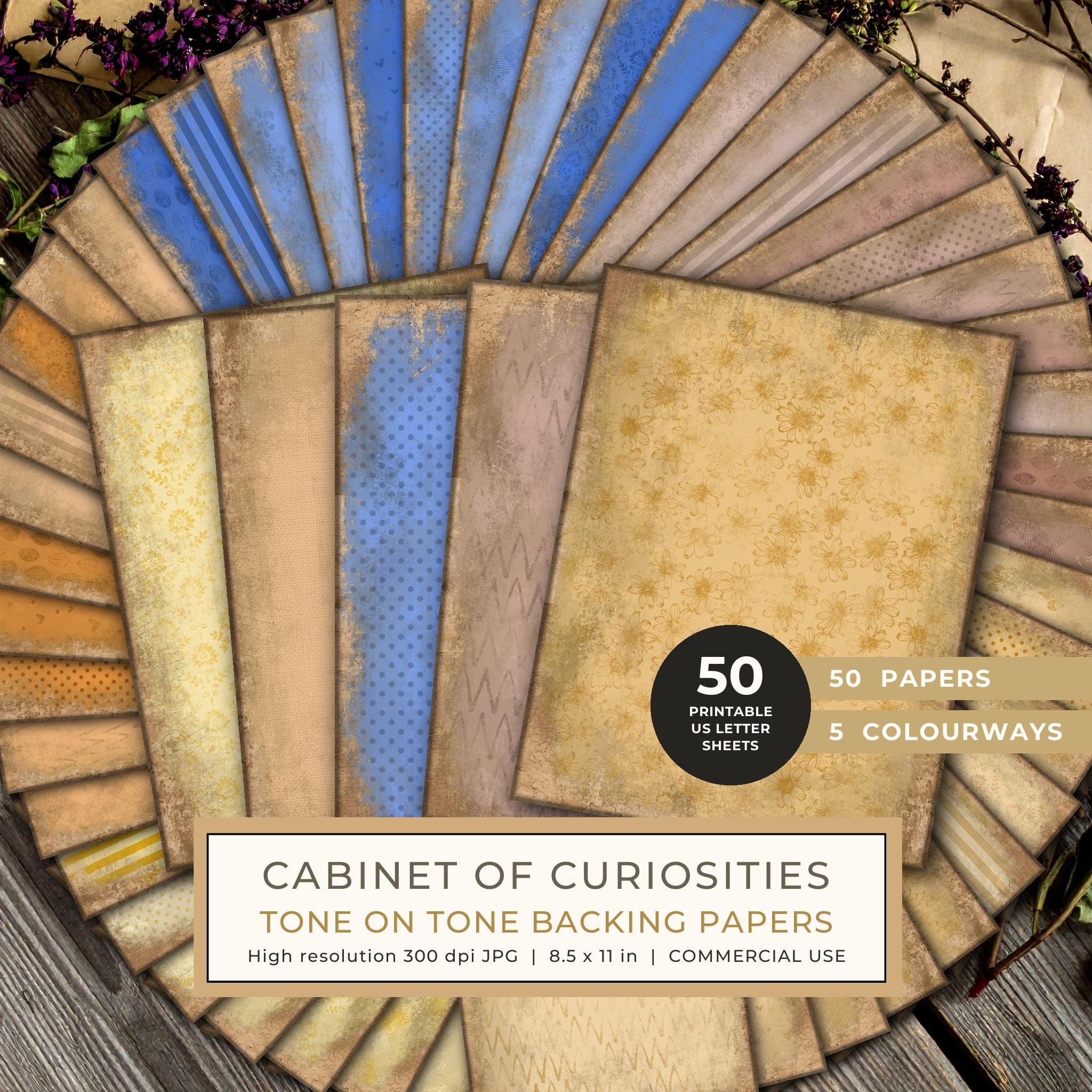 Backing Papers: 50 Tone on Tone Sheets - Cabinet of Curiosities - Printable Commercial Use