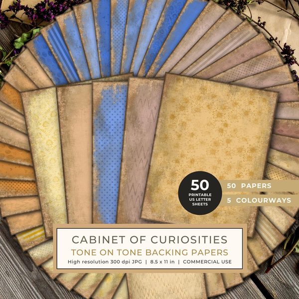 Backing Papers: 50 Tone on Tone Sheets - Cabinet of Curiosities - Printable Commercial Use