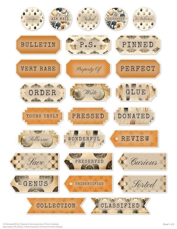 Ephemera Kit: 84 Printable Cards, Tags and Word Strips - Cabinet of Curiosities - Commercial Use — image 59