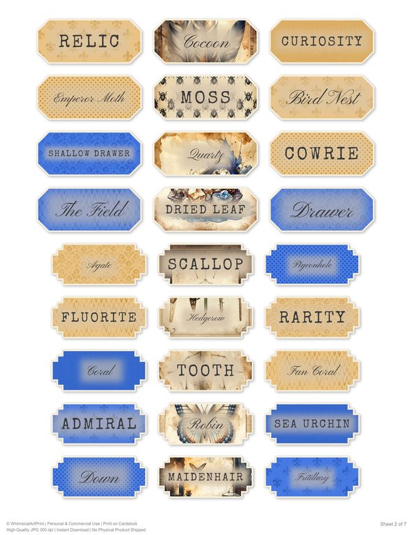 Ephemera Kit: 84 Printable Cards, Tags and Word Strips - Cabinet of Curiosities - Commercial Use — image 62