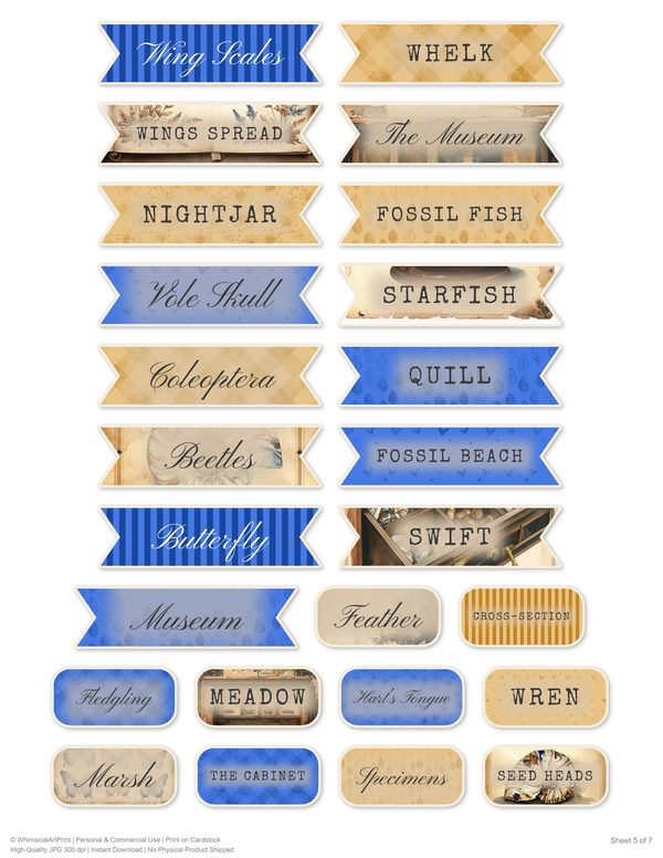 Ephemera Kit: 84 Printable Cards, Tags and Word Strips - Cabinet of Curiosities - Commercial Use — image 65