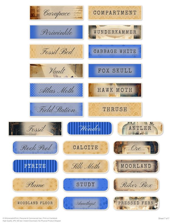 Ephemera Kit: 84 Printable Cards, Tags and Word Strips - Cabinet of Curiosities - Commercial Use — image 67