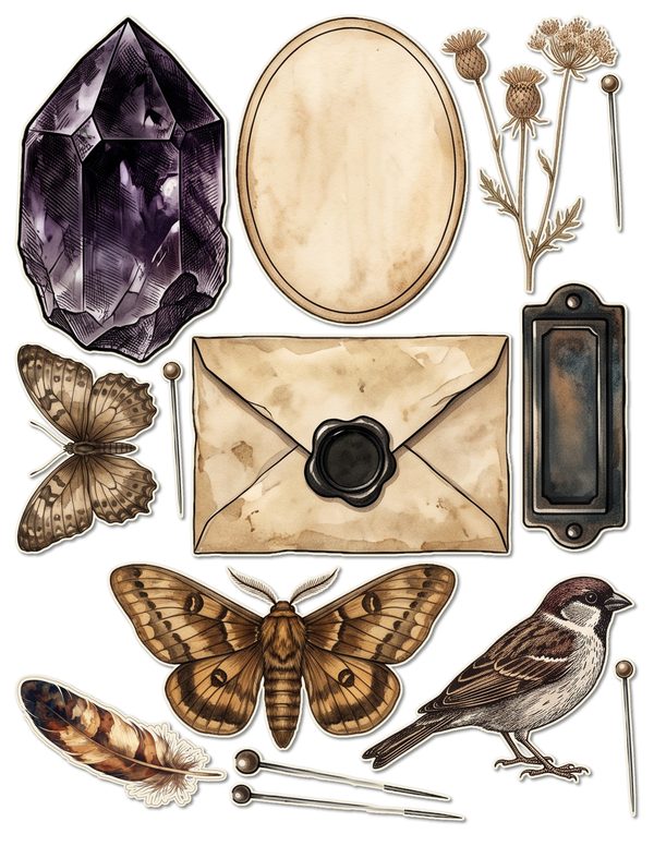 Fussy Cut Stickers: 18 Printable Ephemera Sheets - Cabinet of Curiosities - Commercial Use — image 10