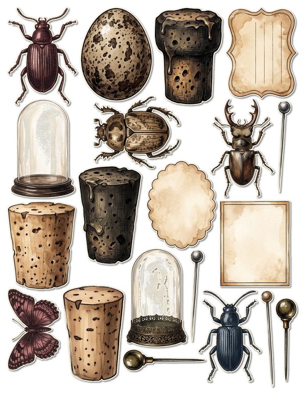 Fussy Cut Stickers: 18 Printable Ephemera Sheets - Cabinet of Curiosities - Commercial Use — image 16