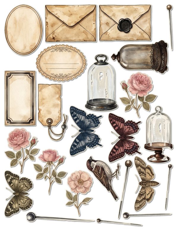 Fussy Cut Stickers: 18 Printable Ephemera Sheets - Cabinet of Curiosities - Commercial Use — image 17