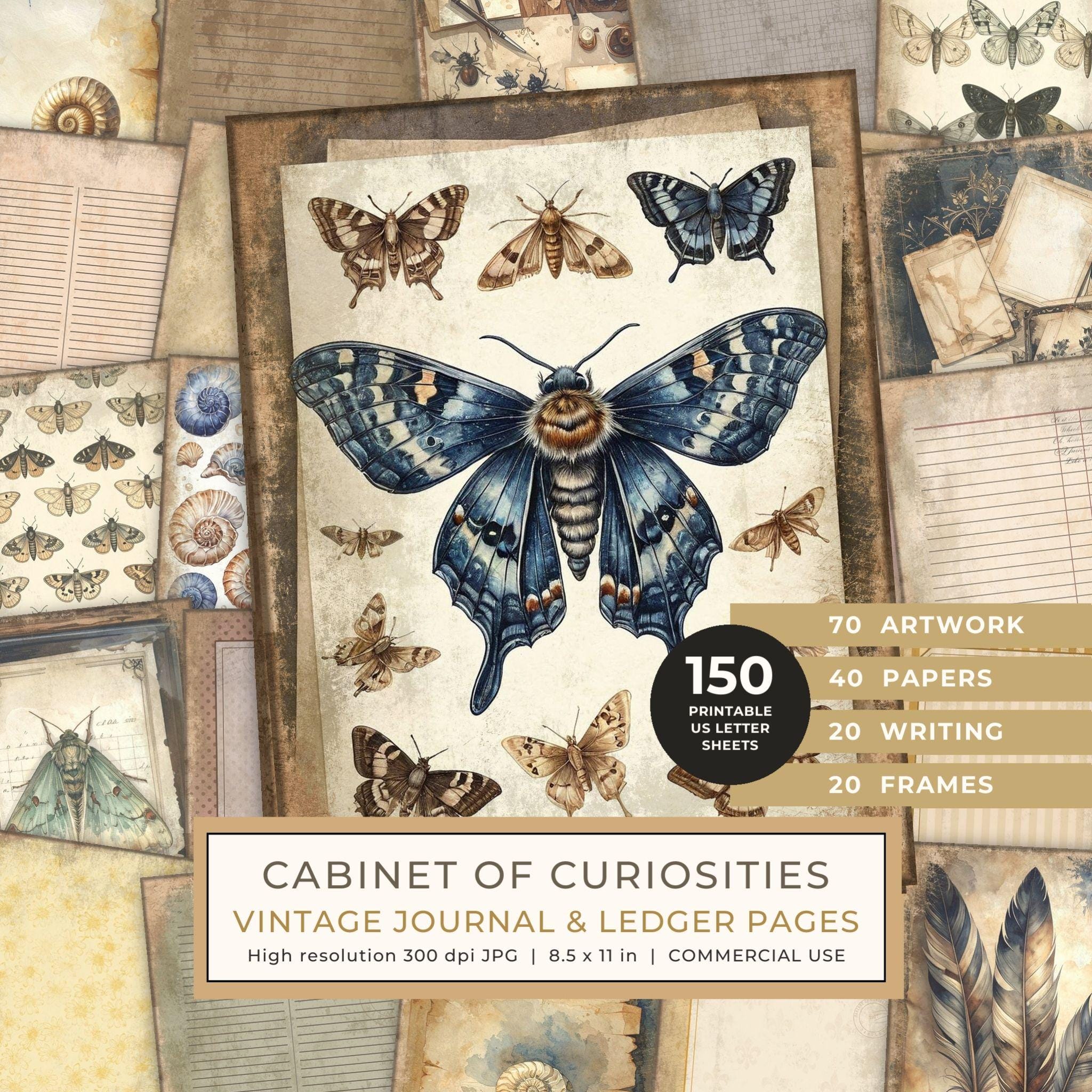 Junk Journal Pages: 150 Printable Sheets - Cabinet of Curiosities - Commercial Use