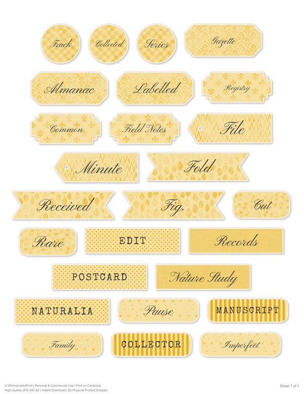 Word Strips and Labels: 16 Printable Journaling Sheets - Cabinet of Curiosities - Commercial Use — image 1