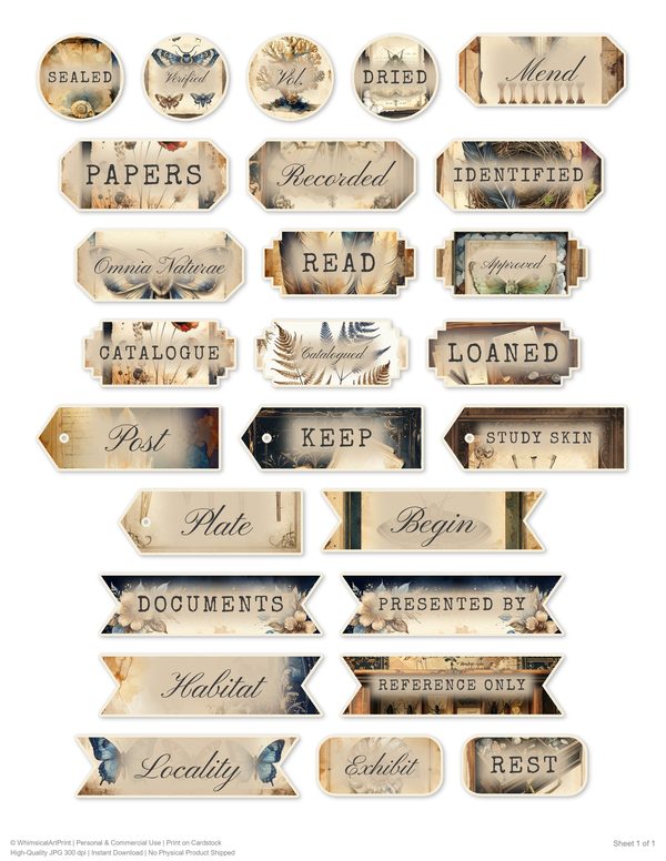 Word Strips and Labels: 16 Printable Journaling Sheets - Cabinet of Curiosities - Commercial Use — image 4