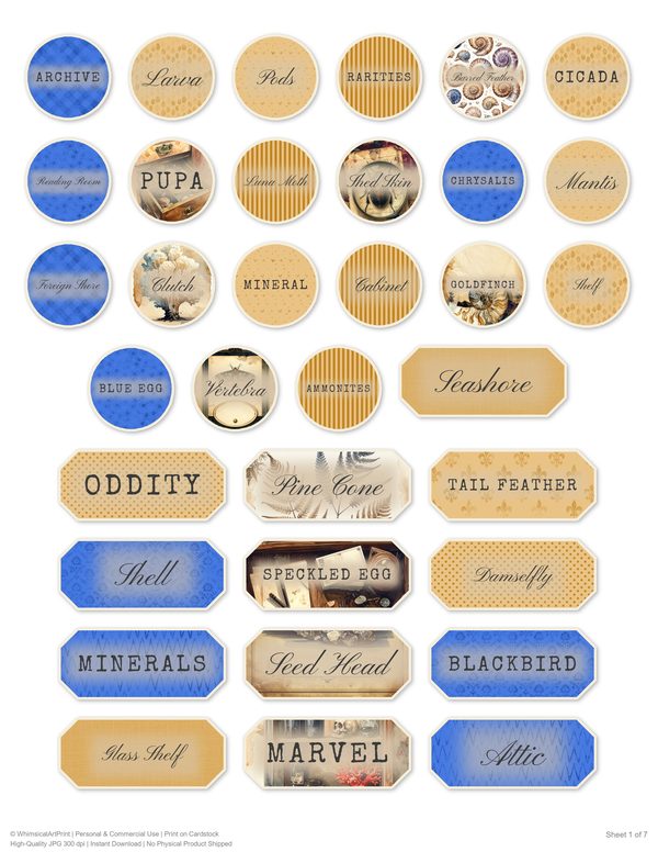 Word Strips and Labels: 16 Printable Journaling Sheets - Cabinet of Curiosities - Commercial Use — image 5