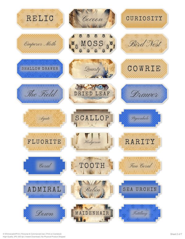 Word Strips and Labels: 16 Printable Journaling Sheets - Cabinet of Curiosities - Commercial Use — image 6