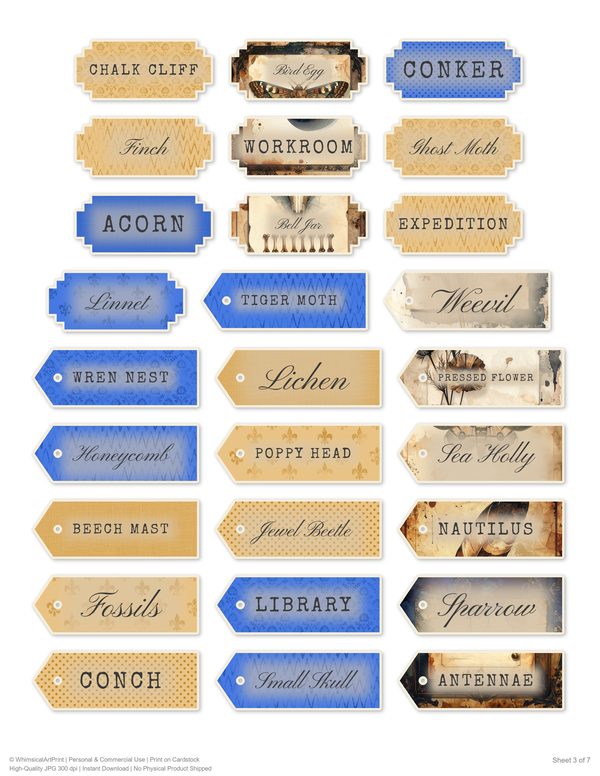 Word Strips and Labels: 16 Printable Journaling Sheets - Cabinet of Curiosities - Commercial Use — image 7