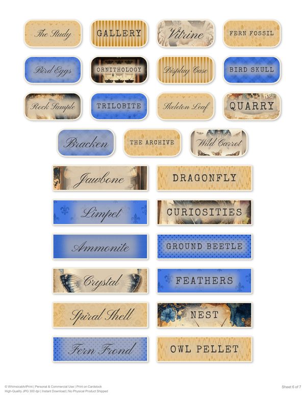 Word Strips and Labels: 16 Printable Journaling Sheets - Cabinet of Curiosities - Commercial Use — image 10