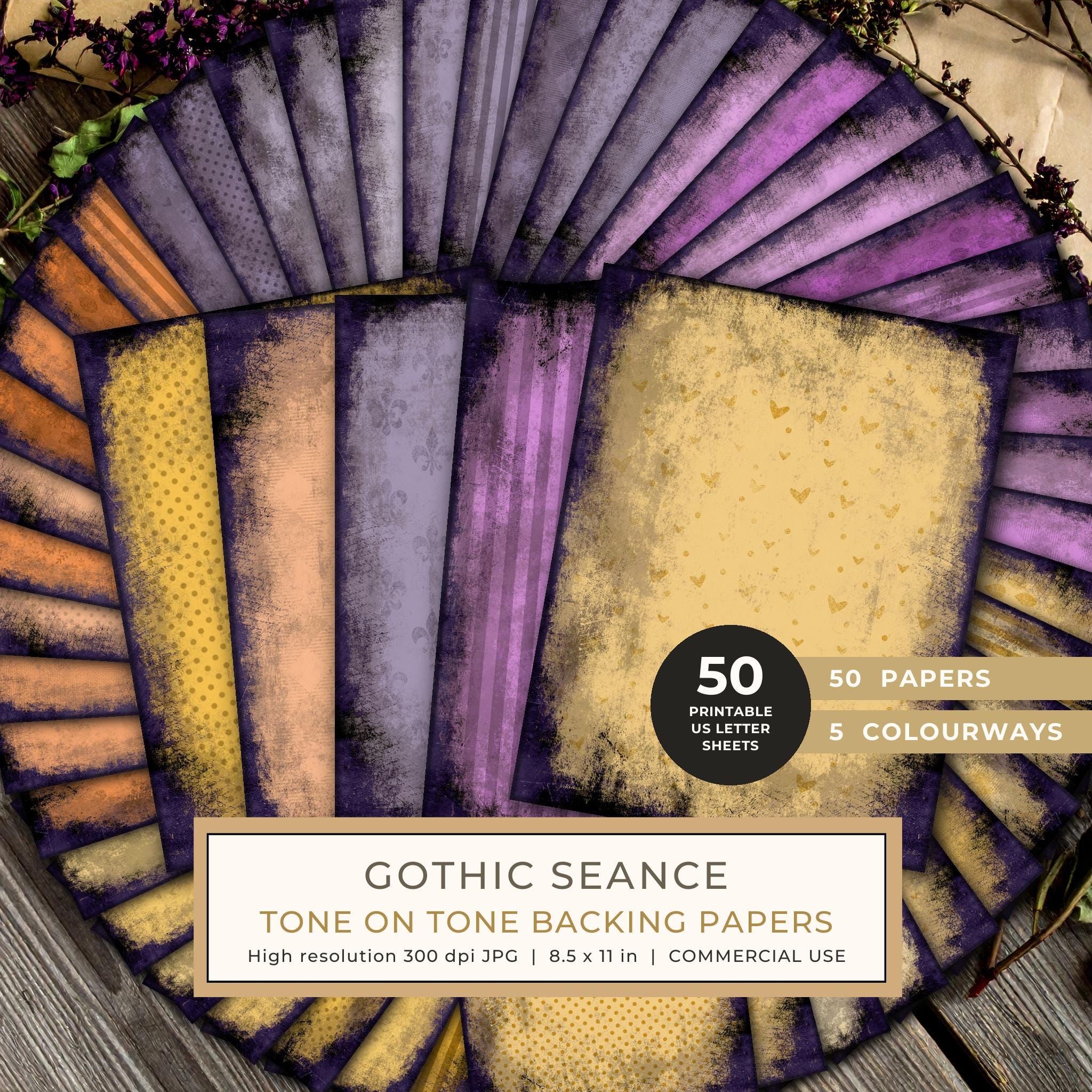 Backing Papers: 50 Tone on Tone Sheets - Gothic Seance - Printable Commercial Use