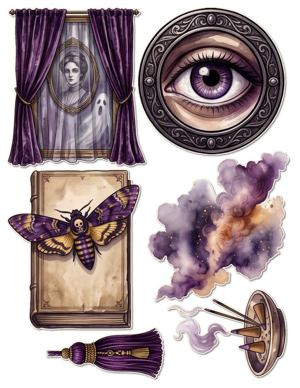 Fussy Cut Stickers: 14 Printable Ephemera Sheets - Gothic Seance - Commercial Use — image 3