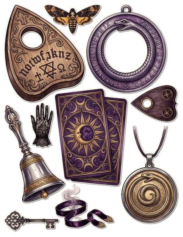 Fussy Cut Stickers: 14 Printable Ephemera Sheets - Gothic Seance - Commercial Use — image 4