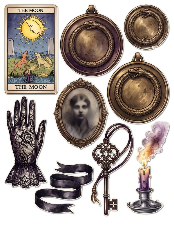 Fussy Cut Stickers: 14 Printable Ephemera Sheets - Gothic Seance - Commercial Use — image 10