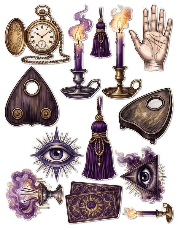 Fussy Cut Stickers: 14 Printable Ephemera Sheets - Gothic Seance - Commercial Use — image 11