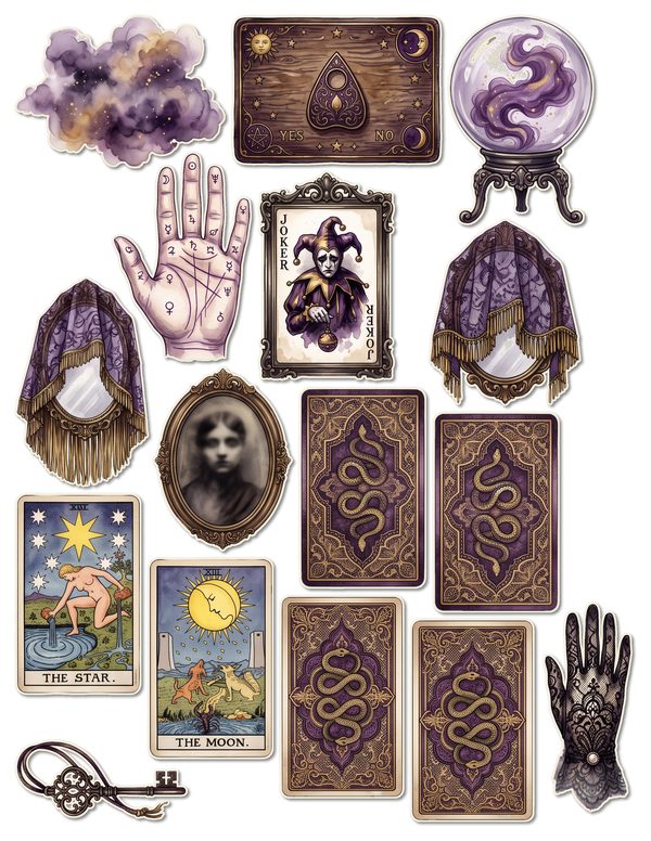Fussy Cut Stickers: 14 Printable Ephemera Sheets - Gothic Seance - Commercial Use — image 13
