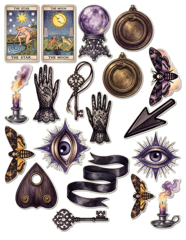 Fussy Cut Stickers: 14 Printable Ephemera Sheets - Gothic Seance - Commercial Use — image 14