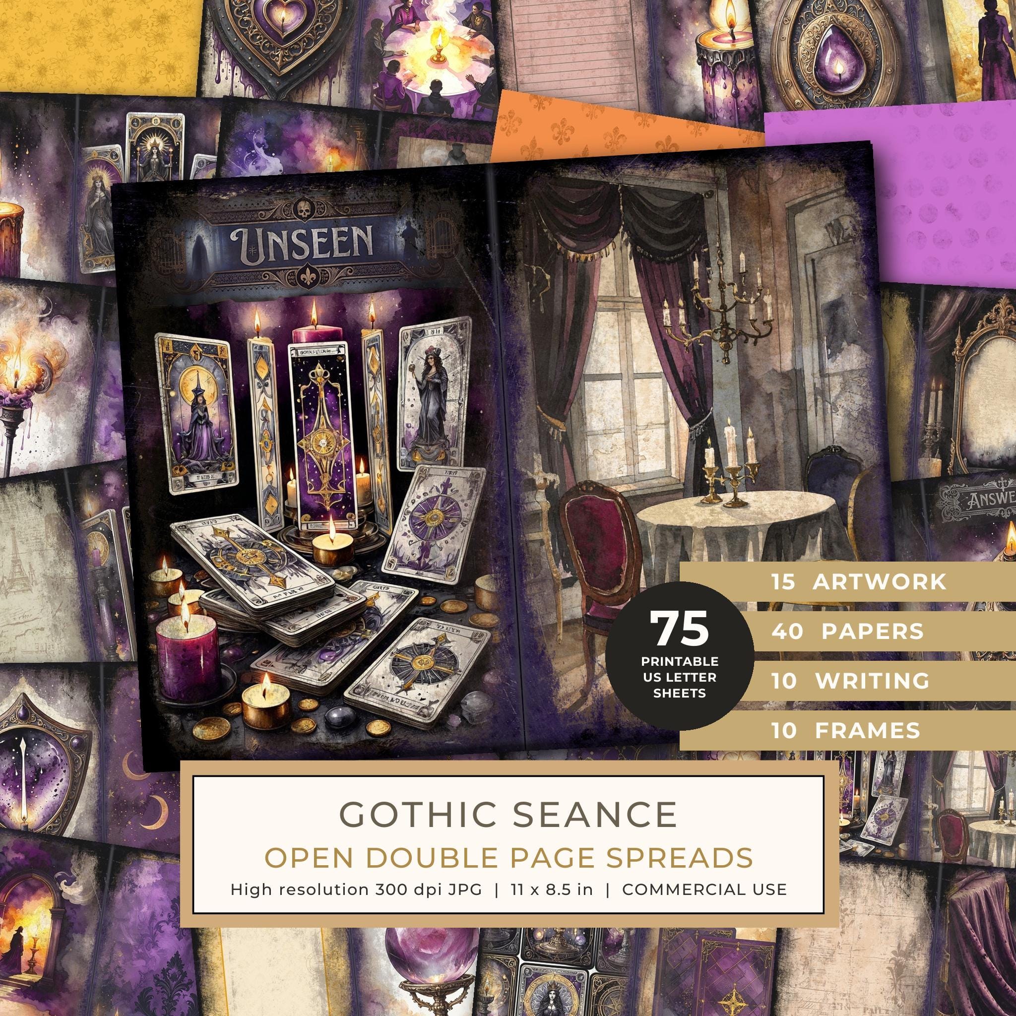 Junk Journal Spreads: 75 Open Book Planner Pages - Gothic Seance - Commercial Use