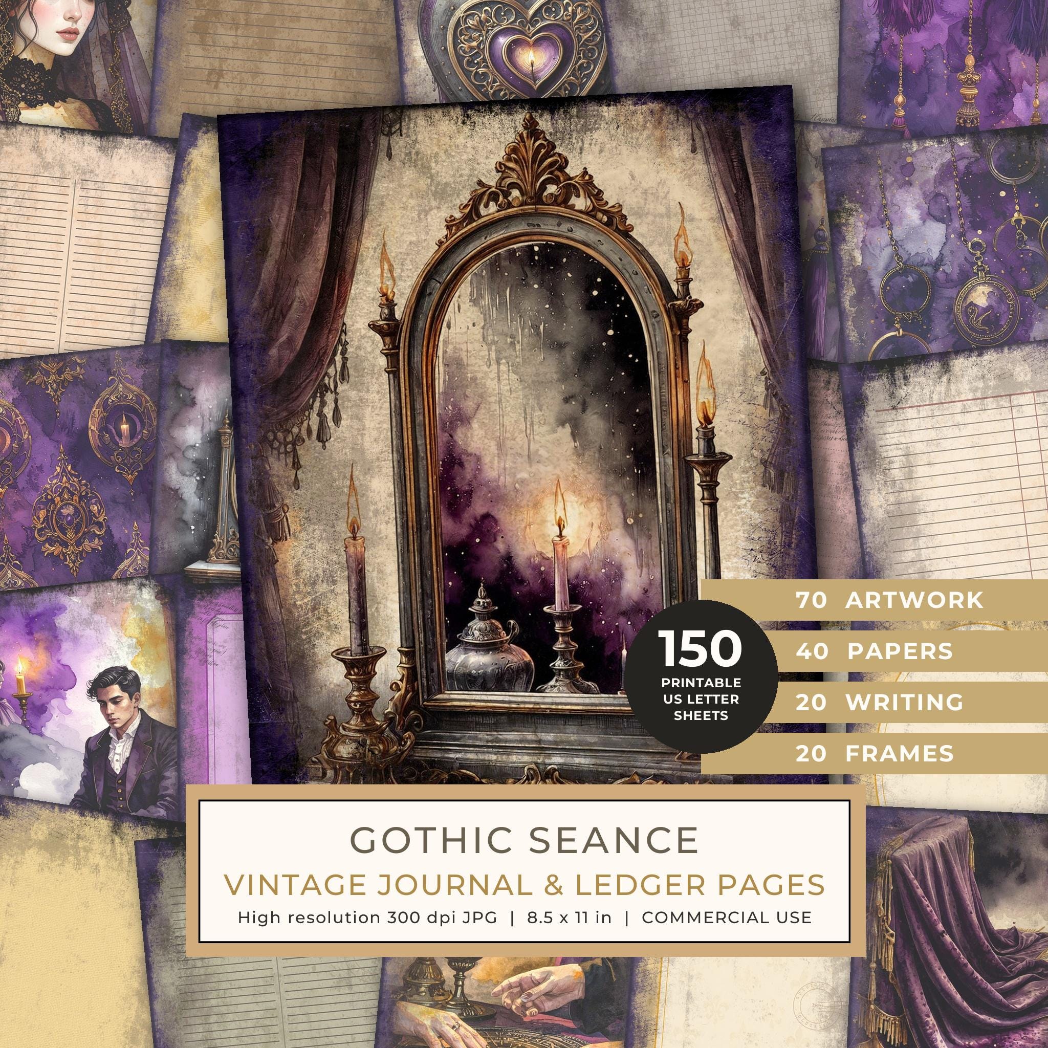 Junk Journal Pages: 150 Printable Sheets - Gothic Seance - Commercial Use